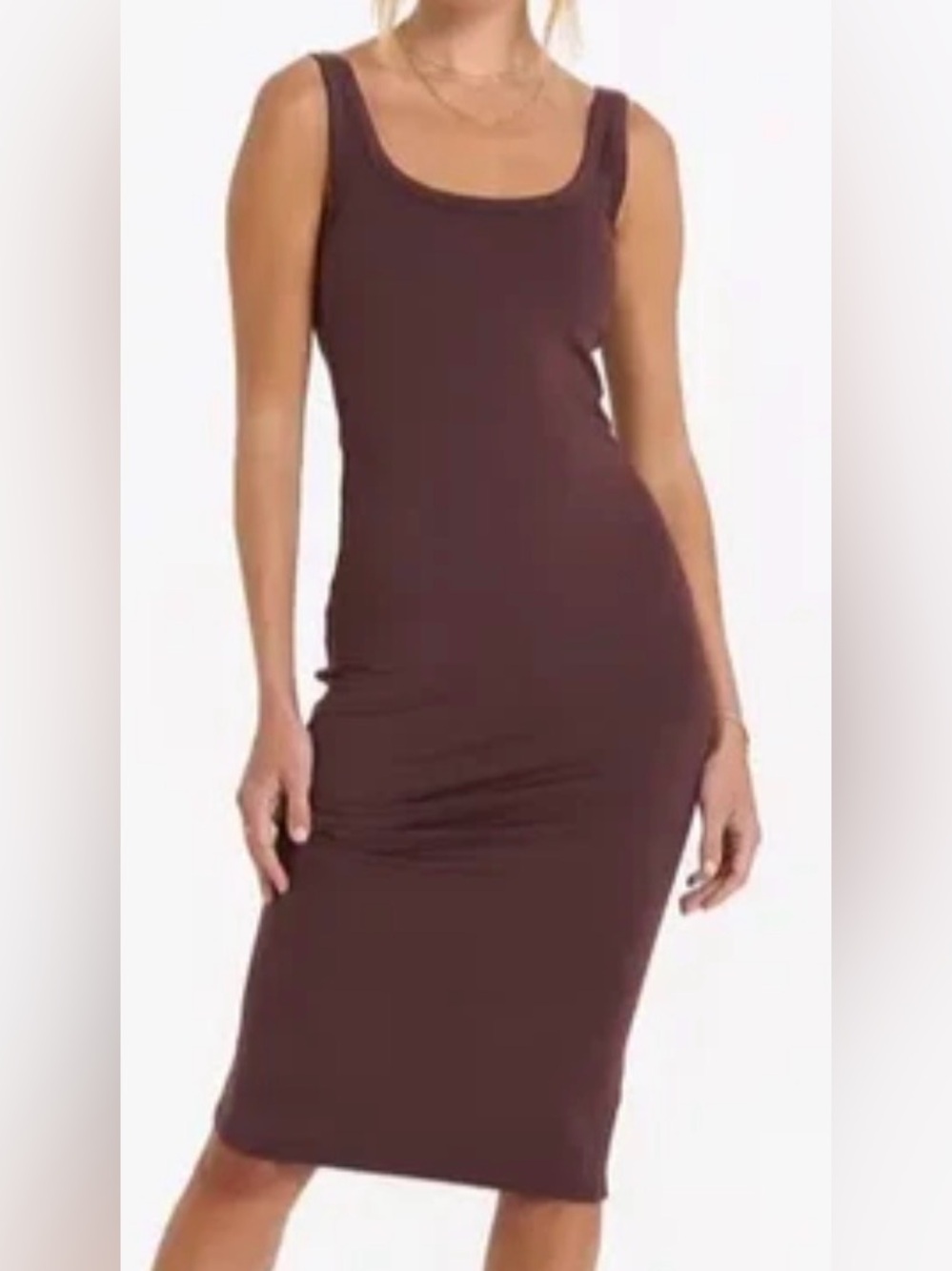 Vuori Halo Essential Scoop Neck Midi Dress Brown Heather Size XL